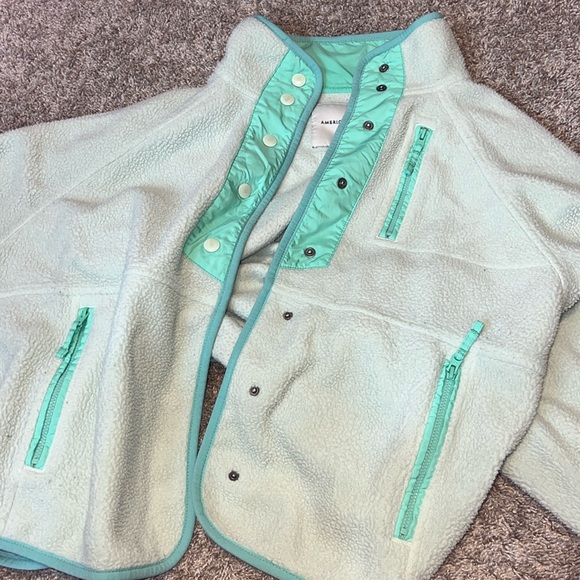 American Eagle Oversized Sherpa Fleece Cozy Snap Front Jacket Mint Green Size S - Picture 3 of 6